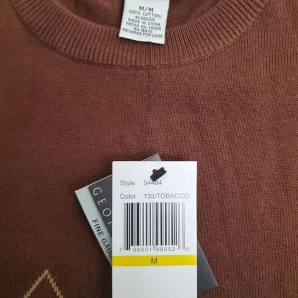 Geoffrey Beene Men's Cotton Argyle Crewneck Sweater M New with tags